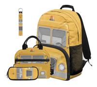 Dolyues Lot de 4 sacs à dos pour garçons avec boîte à déjeuner pour la rentrée scolaire de 4e année 8 à 10 ans, Bus scolaire jaune, Sac à dos daypack