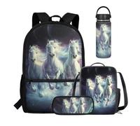 Dolyues Lot de 4 sacs à dos pour garçons avec boîte à déjeuner, trousse à crayons et bouteille d'eau isotherme, 567 g, pour collège et lycée, Dinosaure cool, Water Bottle-20oz