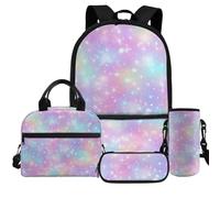 Dolyues Lot de 4 sacs à livres pour boîte à déjeuner et housse de bouteille d'eau pour filles de 6 à 14 ans, galaxy