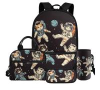 Dolyues Lot de 4 sacs à livres pour boîte à déjeuner et housse de bouteille d'eau pour garçons de 6 à 14 ans pour l'école primaire, Galaxy Cat