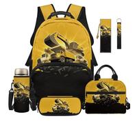 Dolyues Lot de 6 sacs à dos pour garçons de 8 à 10 ans pour l'école primaire avec porte-clés, Excavatrice., Sac à dos daypack