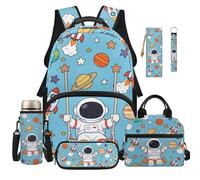 Dolyues Lot de 6 sacs à dos pour garçons de 8 à 10 ans pour l'école primaire avec porte-clés, Planète astronaute, Sac à dos daypack