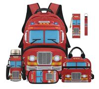 Dolyues Lot de 6 sacs à dos pour garçons de 8 à 10 ans pour l'école primaire avec porte-clés, Véhicule d'extinction, Sac à dos daypack