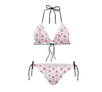 Dolyues Maillot de bain 2 pièces bikini triangle pour femme taille basse, Champignon rose, XL