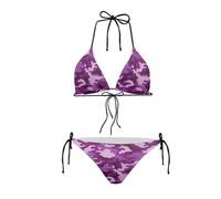 Dolyues Maillot de bain 2 pièces bikini triangle pour femme taille basse, Violet camouflage, L