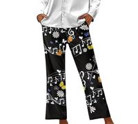 Dolyues Pantalon de détente pour femme avec poche - Pantalon de nuit long et large - Pantalon ample, Musique Fleur Papillon, L