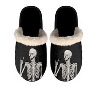 Dolyues Pantoufles confortables et moelleuses antidérapantes pour l'hiver - Pour chambre à coucher et maison - Taille XS à XL, Crâne Rock And Roll, Large