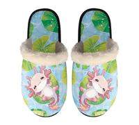 Dolyues Pantoufles pour femme et homme - Chaussures plates chaudes d'hiver décontractées pour intérieur et hôtel, Coussin de lys Axolotl Bleu, Medium