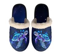 Dolyues Pantoufles unisexes à enfiler avec semelle en caoutchouc antidérapante, Tortue bleue., Medium