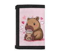 Dolyues Petit portefeuille à trois plis avec fenêtre pour carte d'identité pour enfants garçons sports de plein air Portefeuille au lait et thé Capybara