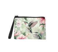 Dolyues Porte-monnaie à fermeture éclair pour femme - Petit sac à cosmétiques - Pochette portefeuille avec dragonne, Colibri vert, Moderne