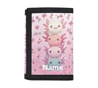 Dolyues Porte-monnaie à trois volets pour enfants - Personnalisable - Pour la rentrée scolaire, Ajouter votre nom sur Flower Axolotl