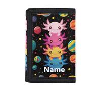 Dolyues Porte-monnaie à trois volets pour enfants - Personnalisable - Pour la rentrée scolaire, Ajoutez votre nom sur Planet Axolotl
