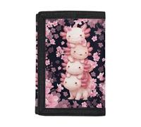 Dolyues Porte-monnaie à trois volets pour enfants - Personnalisable - Pour la rentrée scolaire, Axolotl en fleurs de cerisier