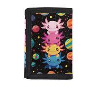 Dolyues Porte-monnaie à trois volets pour enfants - Personnalisable - Pour la rentrée scolaire, Planète Axolotl