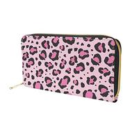 Dolyues Portefeuille long en cuir PU imperméable pour femmes avec fermeture éclair pour cartes de crédit et espèces avec poche pour pièces de monnaie, rose/léopard, Classique