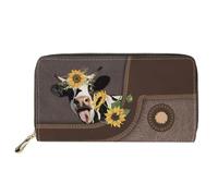 Dolyues Portefeuille long en cuir PU imperméable pour femmes avec fermeture éclair pour cartes de crédit et argent liquide avec poche à pièces, Tournesol vache, Classique