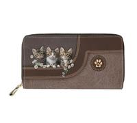 Dolyues Portefeuille long en cuir PU imperméable pour femmes avec fermeture éclair pour cartes de crédit et espèces avec poche pour pièces de monnaie, Chats mignons, Classique