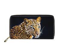 Dolyues Portefeuille long en cuir PU imperméable pour femmes avec fermeture éclair pour cartes de crédit et argent liquide avec poche pour pièces de monnaie, Motif guépard, Classique