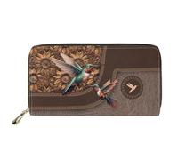 Dolyues Portefeuille long en cuir PU imperméable pour femmes avec fermeture éclair pour cartes de crédit et argent liquide avec poche pour pièces de monnaie, Colibri, Classique