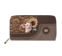 Dolyues Portefeuille long en cuir PU imperméable pour femmes avec fermeture éclair pour cartes de crédit et argent liquide avec poche à pièces, cochon, Classique