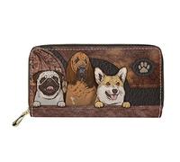 Dolyues Portefeuille long en cuir synthétique pour femme avec plusieurs emplacements, fermeture éclair, porte-cartes de crédit, pièces de monnaie, argent, Motif races de chiens, Classique
