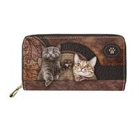 Dolyues Portefeuille long pour femme en cuir PU avec plusieurs compartiments, compartiment pour cartes de crédit avec fermeture éclair, porte-monnaie pour femme, Motif famille de chats, Classique