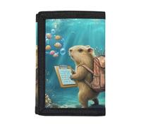 Dolyues Portefeuille pour enfants série Capybara | Polyester 600D à trois volets | Blocage RFID et nom personnalisé, Capybara des fonds marins