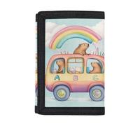 Dolyues Portefeuille pour enfants série Capybara | Polyester 600D à trois volets | Blocage RFID et nom personnalisé, Capybara arc-en-ciel
