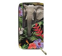 Dolyues Portefeuille pour femme avec fermeture éclair et poches pour pièces de monnaie, long porte-cartes de crédit, plusieurs emplacements pour cartes de crédit pour femme, Motif éléphant tropical,
