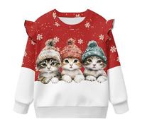 Dolyues Pull de Noël pour filles - Joli pull à col rond - Haut à manches longues pour enfants de 1 à 8 ans, Chatons dans des chapeaux, 2-3 ans
