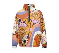 Dolyues Pull décontracté à manches longues avec demi-fermeture éclair pour femme, Fleur hippie tourbillon coloré, XL