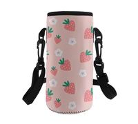 Dolyues Sac à bouteille d'eau rose fraise pour filles de 6 à 9 ans avec bandoulière réglable, léger et imperméable, indispensable pour l'école primaire, fraise