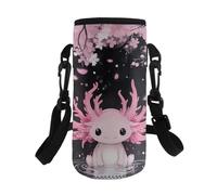 Dolyues Sac à bouteille imprimé axolotl en fleurs de cerisier avec bandoulière élastique pour filles de 7 à 10 ans, accessoire d'école à thème mignon pour cours d'art élémentaire et festivals, Axolotl