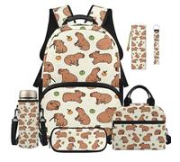 Dolyues Sac à dos 6 pièces avec boîte à déjeuner pour filles de 8 à 10 ans, sac à dos kawaii pour enfants, Imprimé rat d'eau, Sac à dos daypack