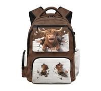 Dolyues Sac à dos à fleurs pour filles de 8 à 10 ans - Sac à dos d'école mignon pour enfants de 3e année - Grande capacité, Vache Highland, Sac à dos daypack