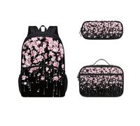 Dolyues Sac à dos avec boîte à déjeuner pour fille et garçon, sac à livres 3 en 1 pour adolescents, étudiants, études, voyages, fleur de cerisier