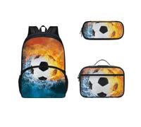 Dolyues Sac à dos avec boîte à déjeuner pour fille et garçon, sac à livres 3 en 1 pour adolescents, étudiants, études, voyages, motif ballon de football