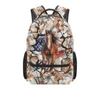 Dolyues Sac à dos camouflage pour garçons de 4e année de 8 à 12 ans, sacs à livres patriotiques pour enfants élémentaires, chasse, camping, Drapeau américain cheval, Sac à dos daypack