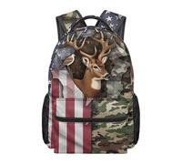 Dolyues Sac à dos camouflage pour garçons de 4e année de 8 à 12 ans, sacs à livres patriotiques pour enfants élémentaires, chasse, camping, Imprimé camouflage cerf drapeau américain, Sac à dos daypack