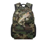 Dolyues Sac à dos camouflage pour garçons de 4e année de 8 à 12 ans, sacs à livres patriotiques pour enfants élémentaires, chasse, camping, Vert camouflage poisson, Sac à dos daypack