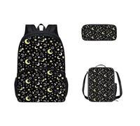 Dolyues Sac à dos d'école pour enfants, filles, sac à livres avec boîte à déjeuner, trousse à crayons, cartable pour adolescent, étudiant, cartable, sac de voyage, Lune et étoiles.