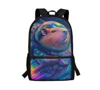 Dolyues Sac à dos d'école pour enfants pour adolescents avec compartiment avant zippé durable et léger Sac à livres multifonction, Astronaute cool Capybara