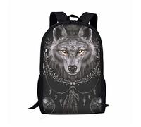 Dolyues Sac à dos décontracté pour enfants, garçons et filles, grande capacité, sac à dos pour adolescents avec poches latérales pour bouteilles, Motif loup ethnique noir, Taille unique