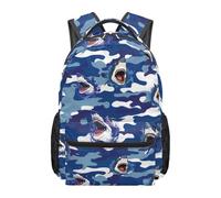 Dolyues Sac à dos élémentaire pour garçons, sac à dos pour enfants de 8 à 10 ans, sac à dos de voyage léger de troisième année, Requin camouflage bleu, Sac à dos daypack