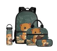 Dolyues Sac à dos pour écolières garçons 4-6 6-8 8-10 10-12 10-14 14-16 ans avec boîte à déjeuner, trousse à crayons, bouteille d'eau 4 pièces, Livre écureuil, Water Bottle-20oz