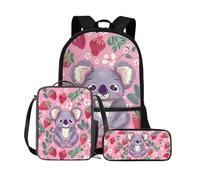 Dolyues Sac à dos pour enfants avec boîte à déjeuner, trousse à crayons 3 en 1, sac à dos d'école pour adolescents, léger et grande capacité, Koala fraise