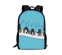 Dolyues Sac à dos pour enfants, garçons, filles, sac d'école décontracté grande capacité, sac à dos avec poches latérales pour bouteilles, Chat Musique Bleue, Taille unique