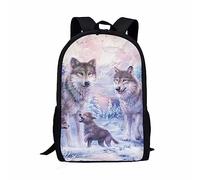 Dolyues Sac à dos pour enfants, garçons, filles, sac d'école décontracté grande capacité, sac à dos avec poches latérales pour bouteilles, Loup des neiges., Taille unique