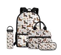 Dolyues Sac à dos pour filles 4-6 6-8 8-10 10-12 12-14 ans avec boîte à déjeuner et bouteille d'eau isotherme pour l'école, Donut teckel, Water Bottle-18oz